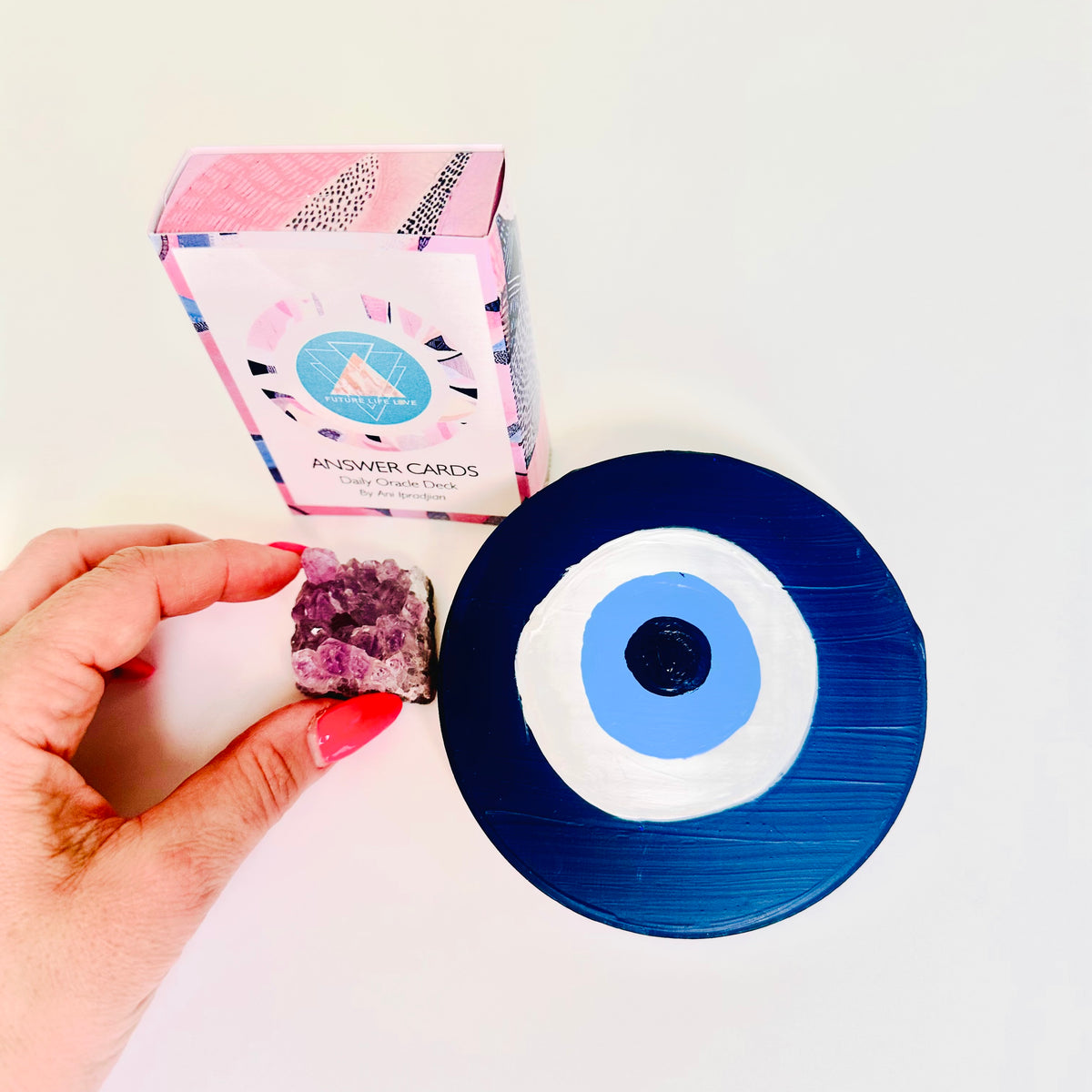 Achk Divine Guardian Number Two handmade ceramic evil eye wall art by Australian artist Ani Ipradjian, representing protection against curses and harmful energy.